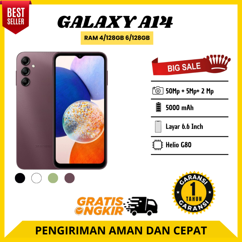 BIG PROMO 12.12 SAMSUNG GALAXY A14 RAM 4/128 6/128G FullSet GARANSI 1 TAHUN