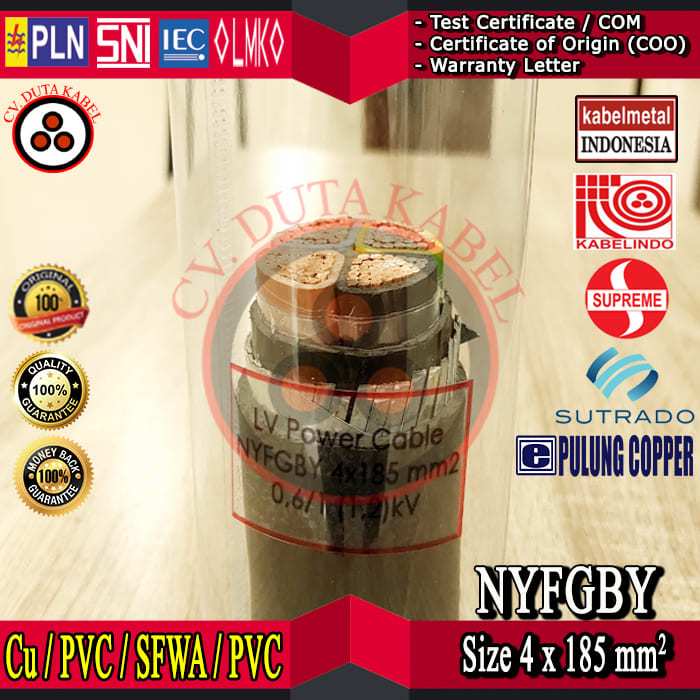 Kabel NYFGBY 4x185 mm2 MERK KABELMETAL (KMI)/SUPREME/KABELINDO/SUTRADO/PULUNG/4x185 mm2
