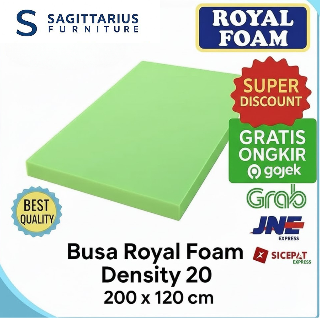 Busa Lembaran Royal Foam D20 (Density 20) 200x120x3 cm – Busa Eceran Ekonomis untuk Kasur, Sofa, Ker