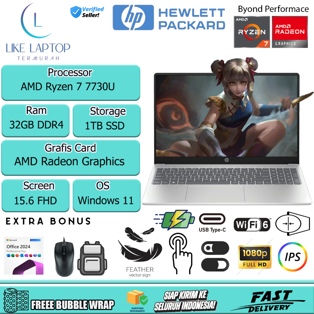 Laptop Touchscreen Hp 15 AMD Ryzen 7 7730U 1TB SSD FHD IPS Windows 11 Silver