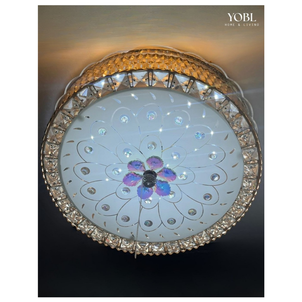 Lampu Hias Plafon LED Bulat Klasik D50cm 3 Cahaya+Redup