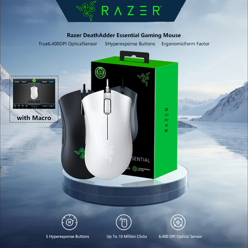 Razer DeathAdder Essential White/Black/Essential Gaming Mouse /with 6,400 DPI Optical Sensor/Rubber 