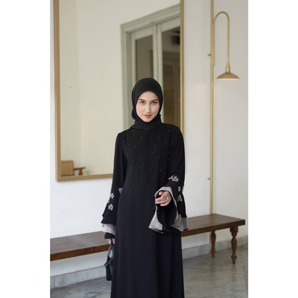 ALUNA Payet Abaya Hitam Gamis Jettblack S-XL PO