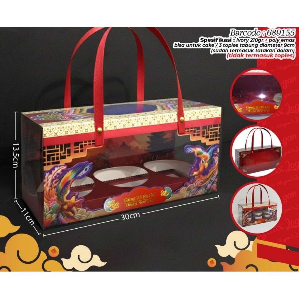 kotak kue imlek dus bolu gulung imlek dus toples jar imlek uk  30x11x13,5cm