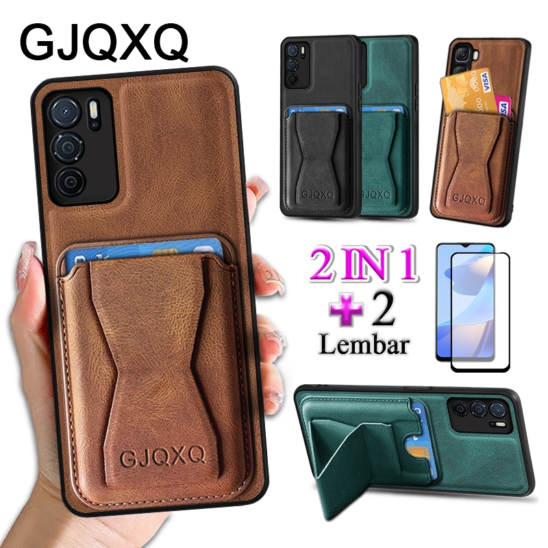 GJQXQ 2 In 1 Case For OPPO A16 A16S Casing Ponsel Kulit Premium Dengan Slot Kartu Kredit Dompet Dan 