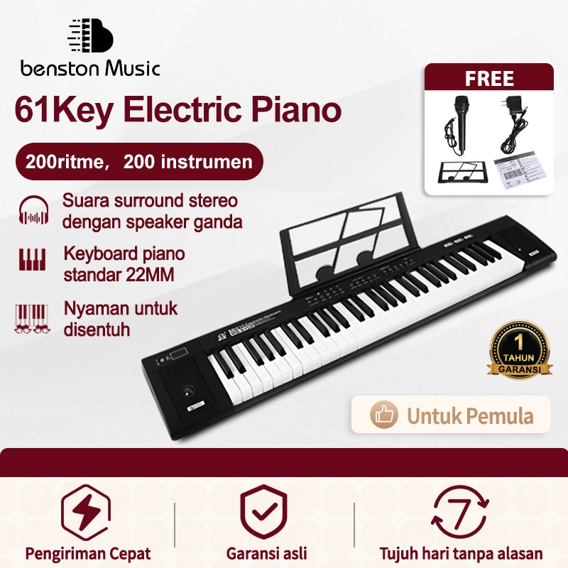 daysixx Benston Music- Piano Elektronik Multifungsi, Piano 61-Key, Piano Elektronik Profesional