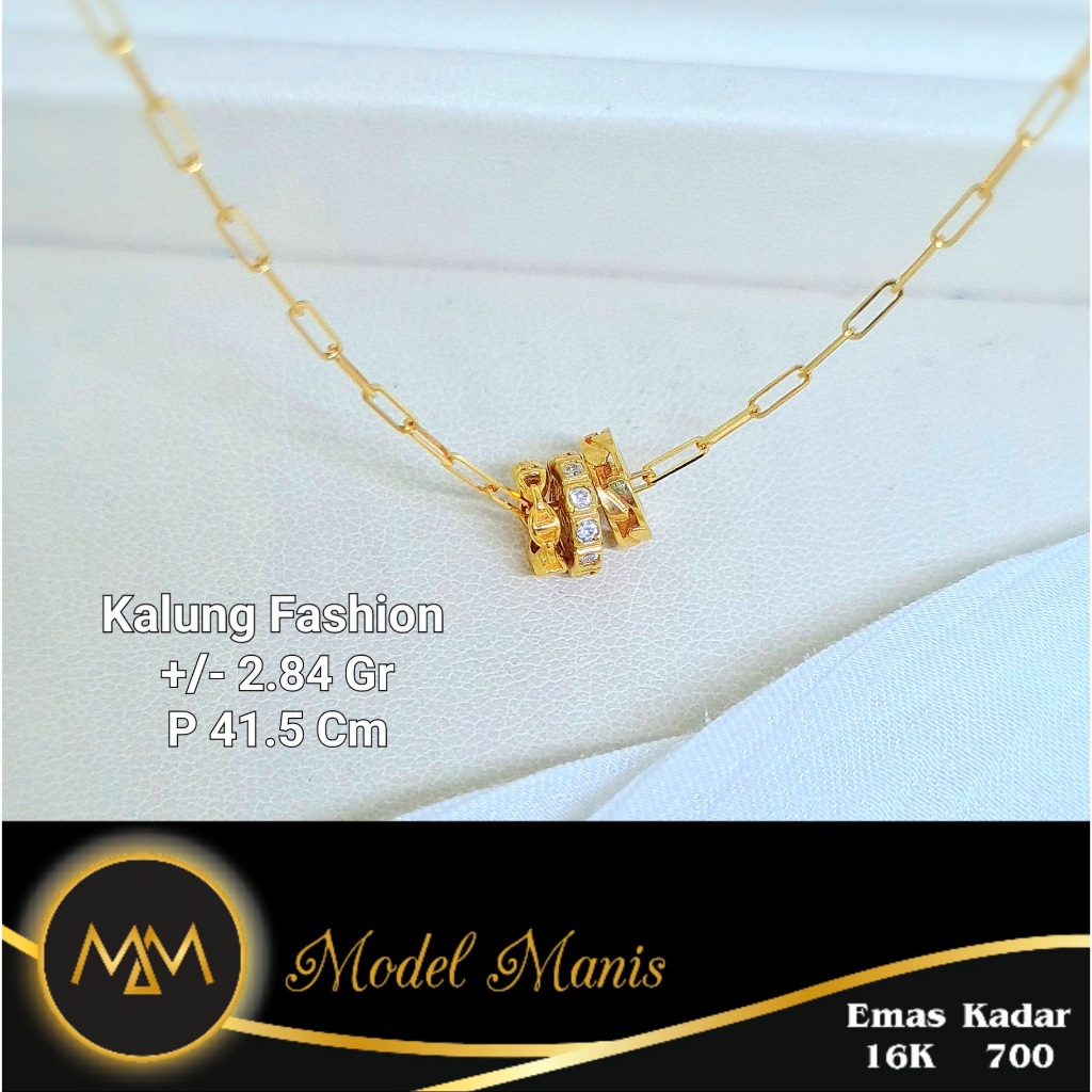Model Manis Gold - Kalung Paper Clip Triple Ring Kuning - Emas 16k  700