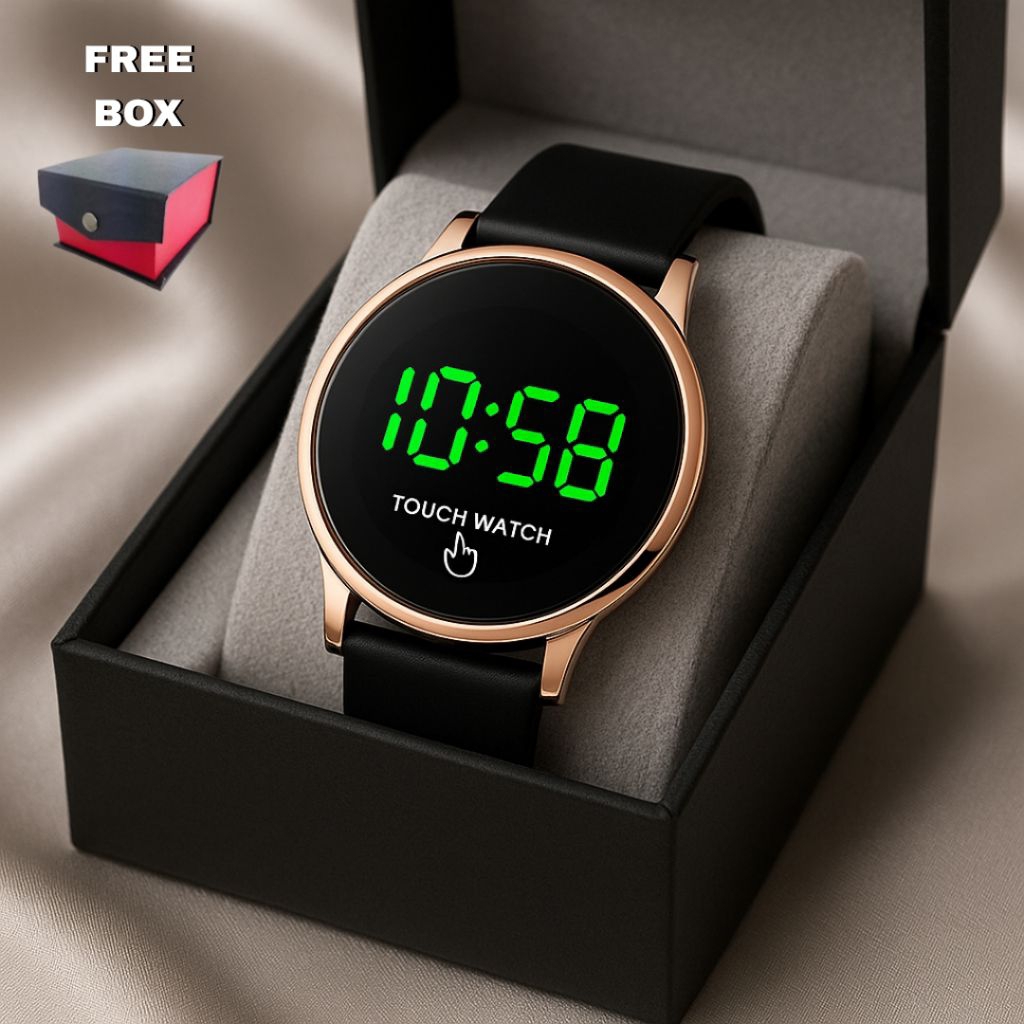 Jam Tangan Digital LED Touch Watch Pria Wanita Model Bulat Minimalis Tali Karet