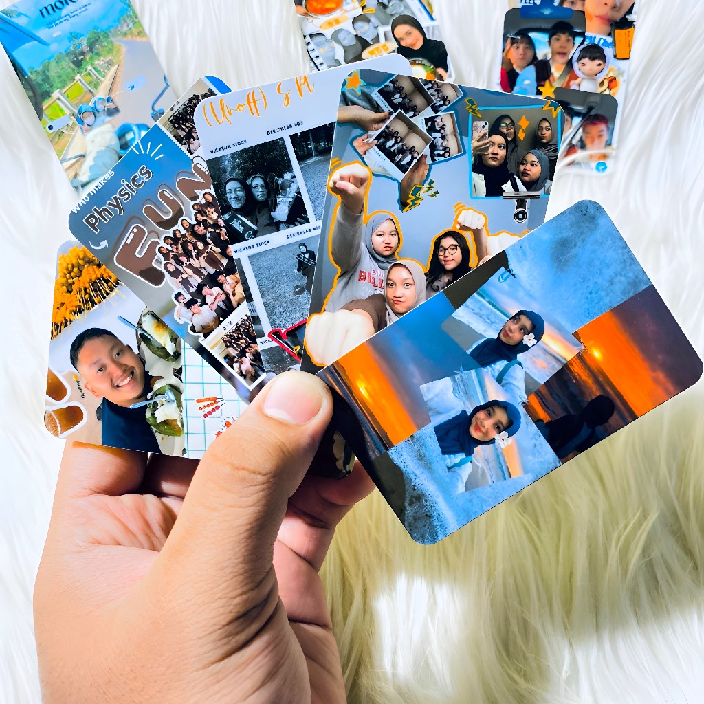 Cetak Photocard Custom Foto Dua Sisi 10pcs Laminasi Glossy Anti Air Kertas Tebal Sudut Tumpul