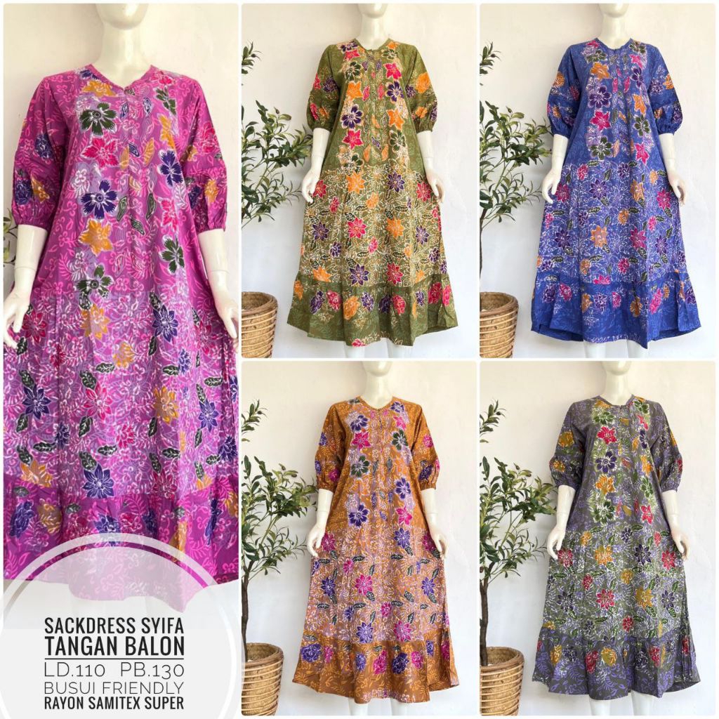 Dress fenty busui sackdress shanum kayla zahra long kinan rosa samitex daster batik cap pekalongan