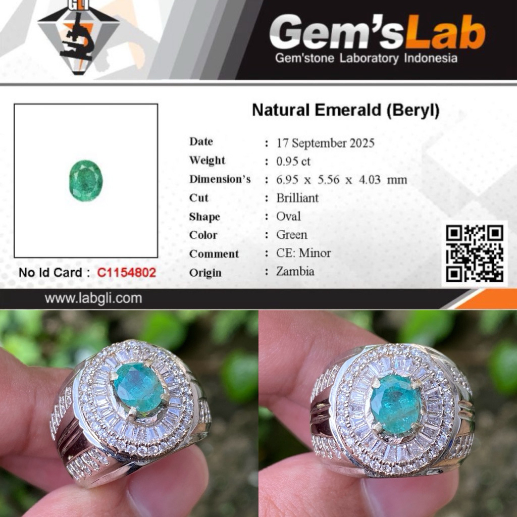 Size 8 / 18 - Natural Emerald Beryl (Zamrud) 0,95 ct Minor Treatment Ring Tepper Microsetting Alpaka