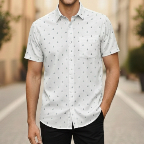 KEMEJA GQ ( GOOD QUALITY )  36242420/04 REGULER FIT KATUN LENGAN PENDEK PUTIH MOTIF