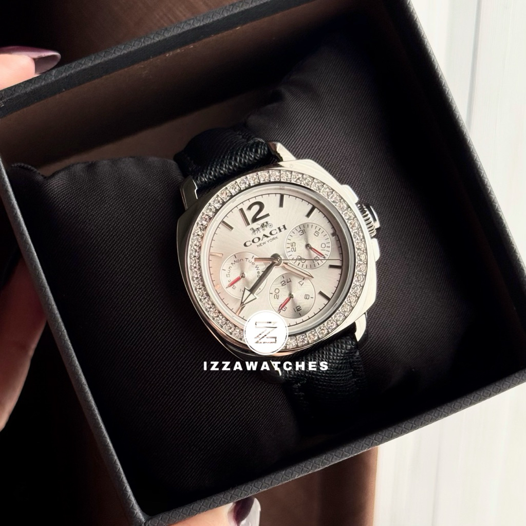 Jam Tangan Wanita Coach Chronograph Black Leather Strap