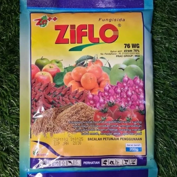 ZifLO 76WG + Zn Bahan Aktif Ziram 76% Fungisida untuk Kendalikan Penyakit Jamur pada Tanaman Kemasan