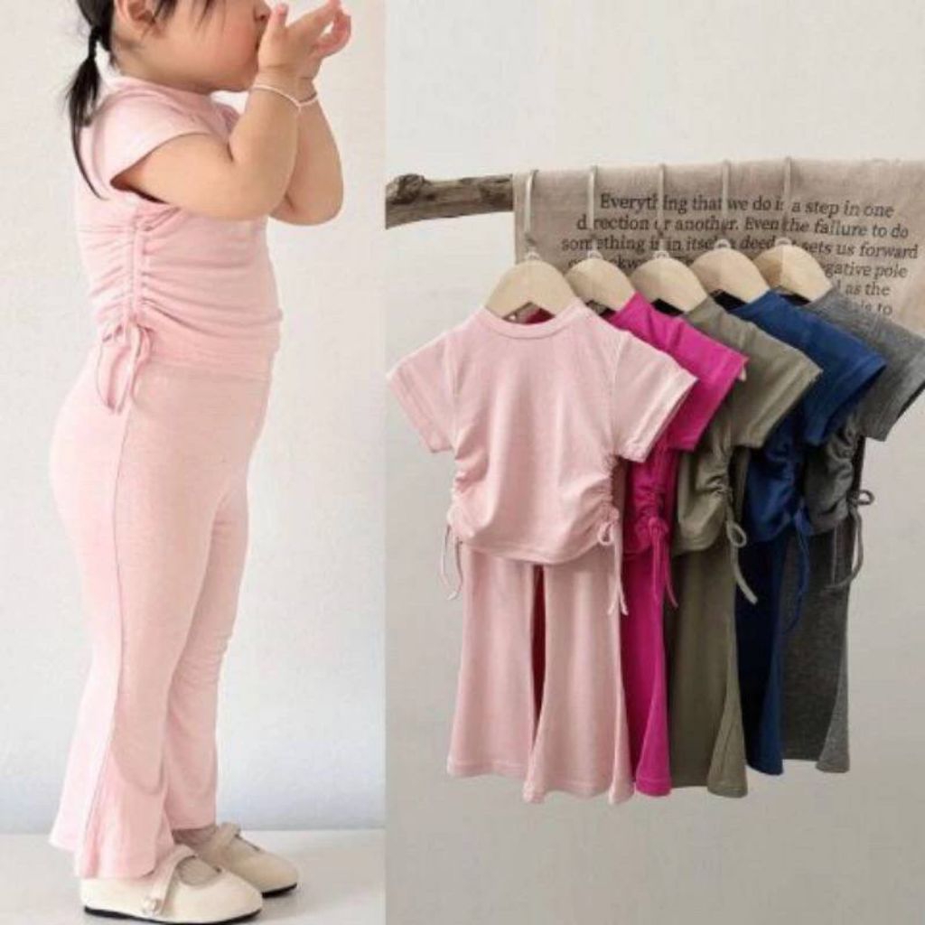 SETELAN BAJU ANAK PEREMPUAN MODEL SERUT CUTBRAY KOREA STL001