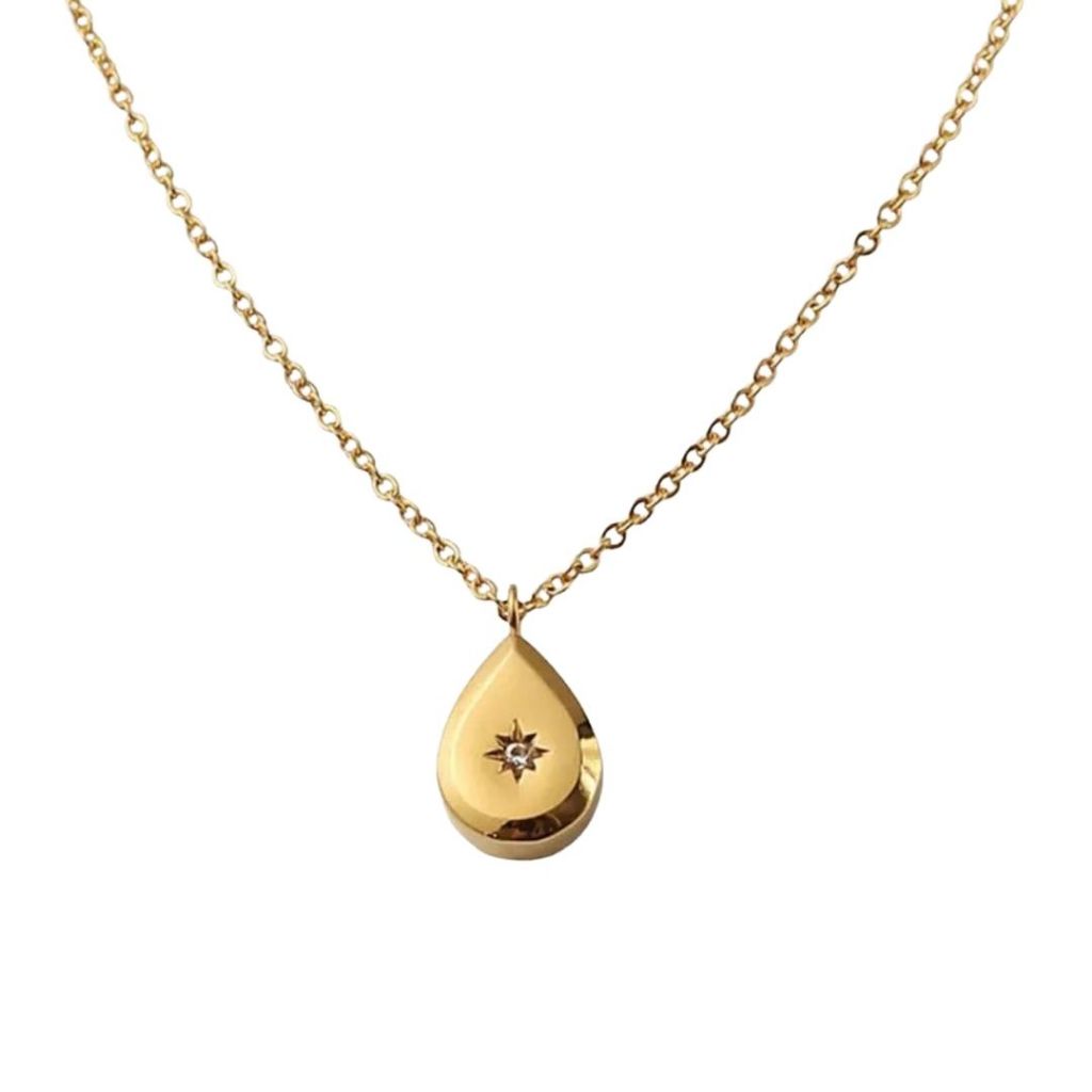 Sasyaka – Pear Snowdrop Stainless Steel with 18K Gold Plating Kalung Wanita Lapis Emas