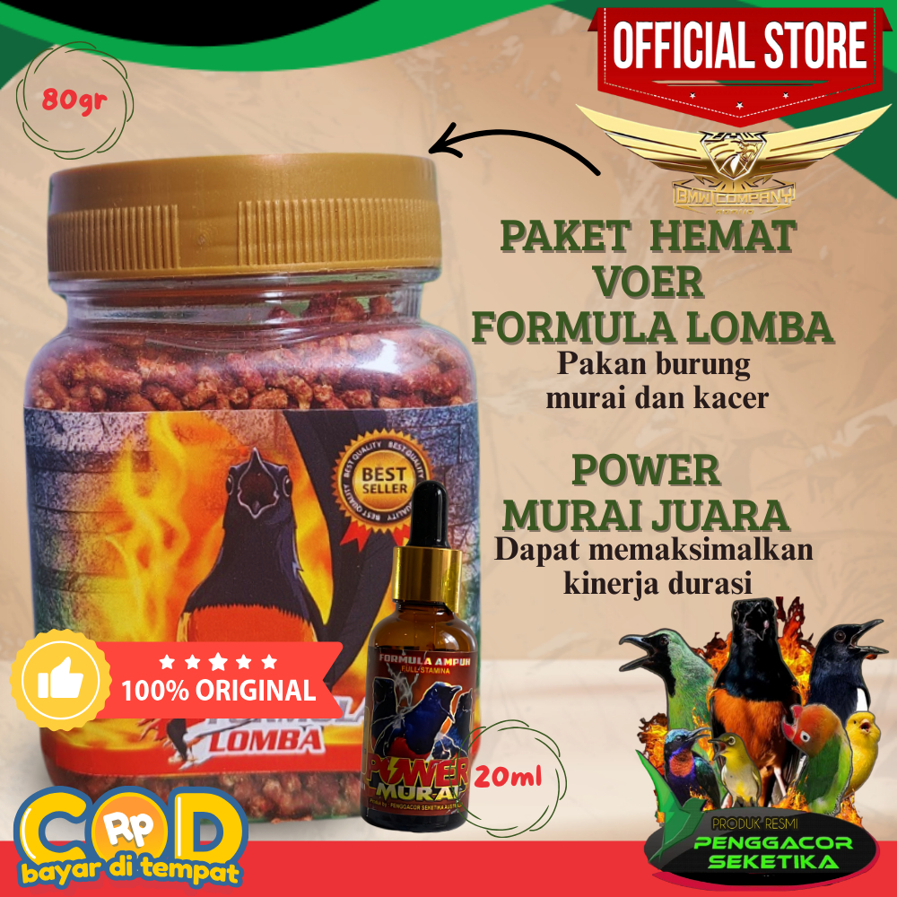 [Paket Hemat] Voer Formula Lomba 80gr dan Power Murai Juara 20ml Vitamin dan Pakan Juara untuk Murai