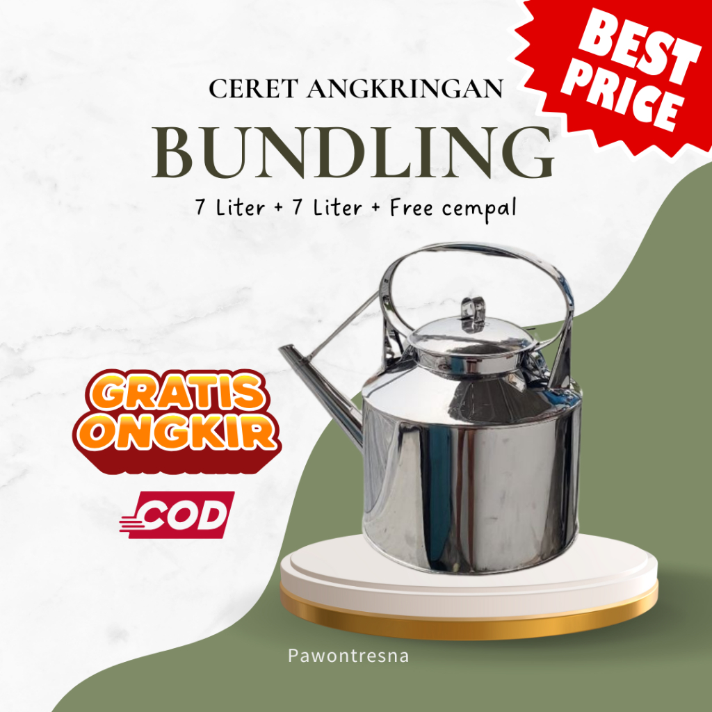 [BUNDLING 2PCS] Ceret Angkringan 7Liter Stainless Steel Teko Air Panas Ketel Klasik Jadul Anti Karat