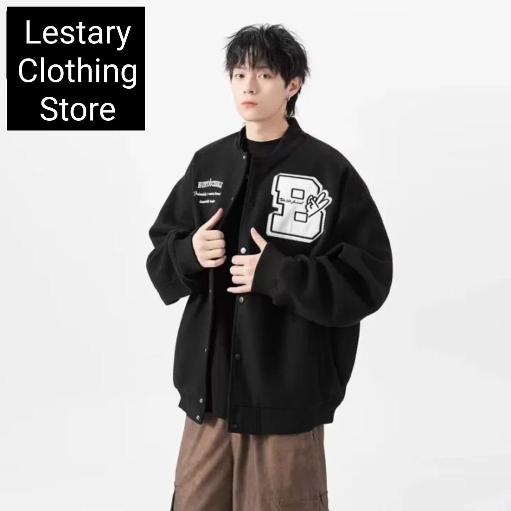 Lestary Clothing Store - Varsity Jaket Pria Wanita Big Size ( S - 6XL ) Baseball LOGO B Jacket Distr