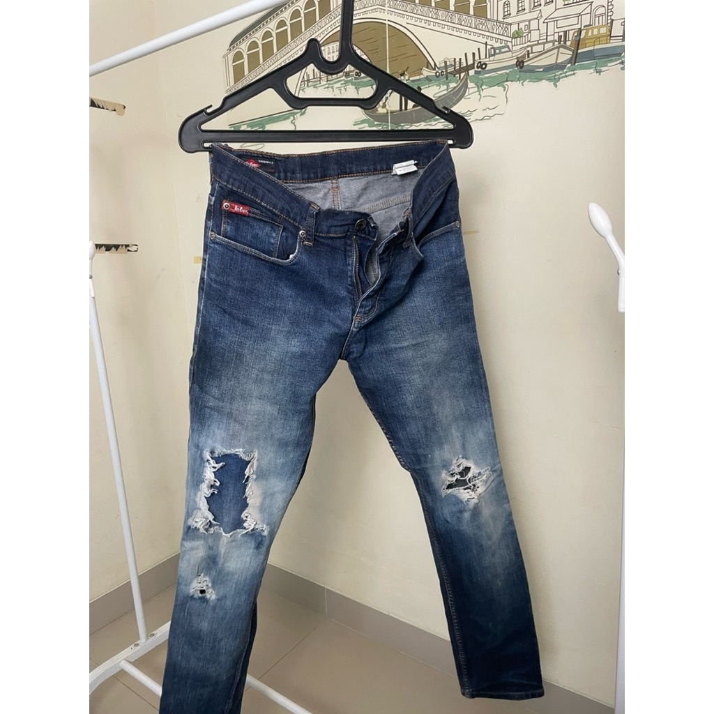lee cooper customized jeans preloved celana panjang denim pria ripped jeans