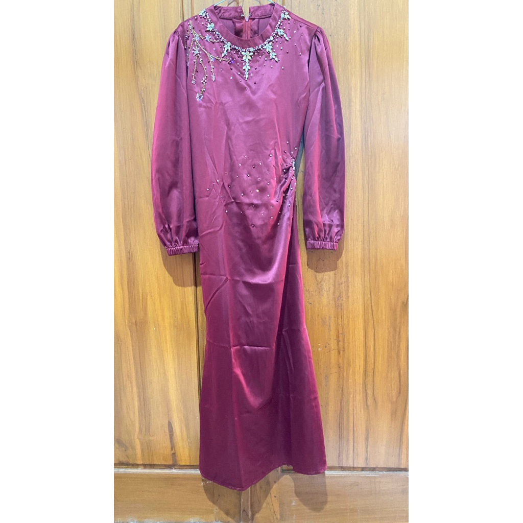 Baju dress satin bridesmaid kondangan full payet premium