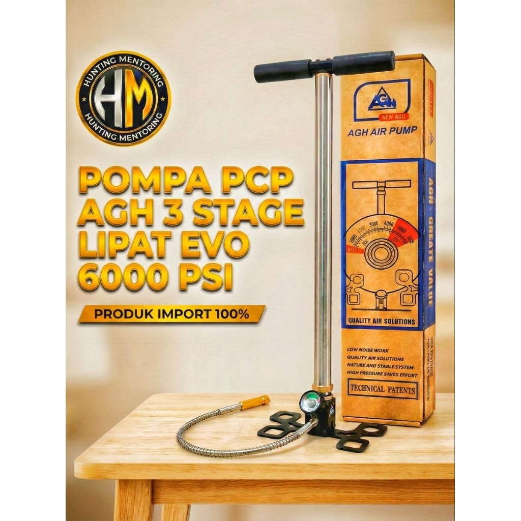 Pompa AGH 3 Stage (kaki lipat) Evo, pompa pcp 3 stage, pompa pcp 6000 PSI, Pompa import 100%