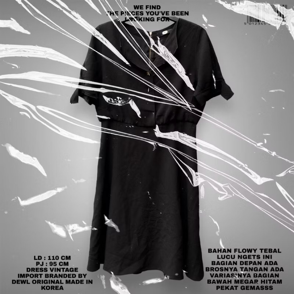 DEWL ORIGINAL KOREAN DRESS/BLACK DRESS KOREAN LOOK VNECK BAHAN FLOWLY MEGAR/BLACK DRESS KOREAN STYLE