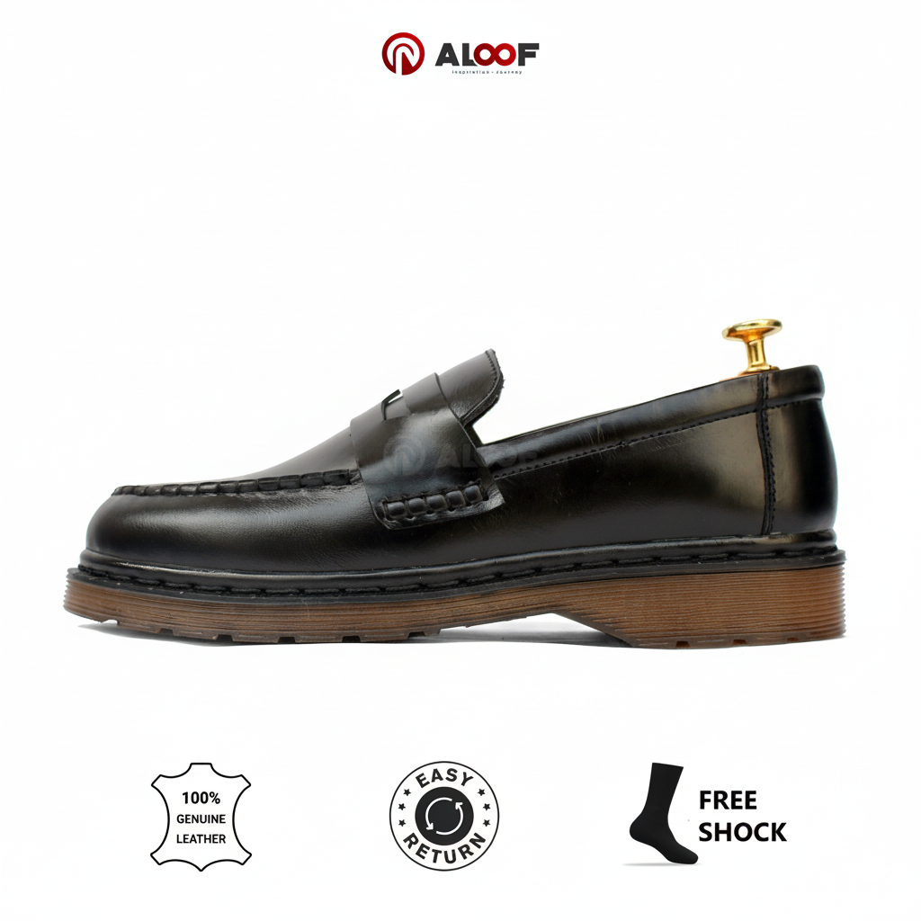 38-45 Aloof PENNY Hitam - Sepatu Loafers Pria Kulit Asli Slip On Original Indonesia