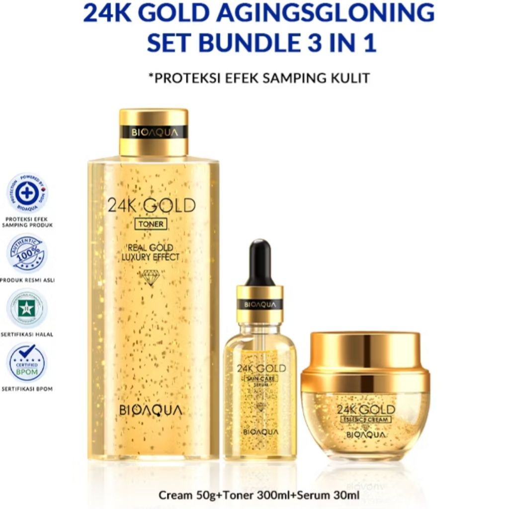 Original BIOAQUA Skincare 1 Set Lengkap 24K Gold Anti-aging Facial Skincare Paket With Moisturizer C