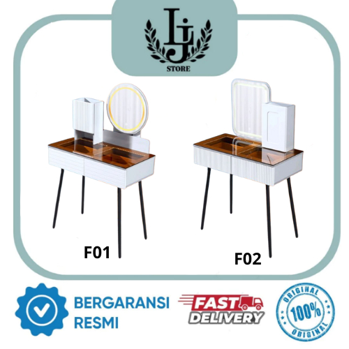 Meja Rias Kaca Bulat dan Kaca Petak Plus Kursi