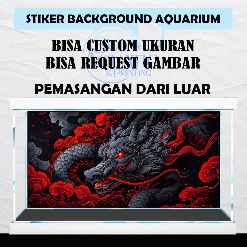 sticker background aquarium naga Chinese terbaru