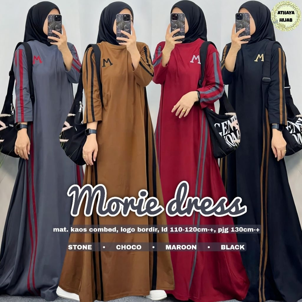 Gamis Wanita Sporty Kekinian Morie Dress By Athaya Dress Olahraga Kaos Combad Santai Bordir Ori