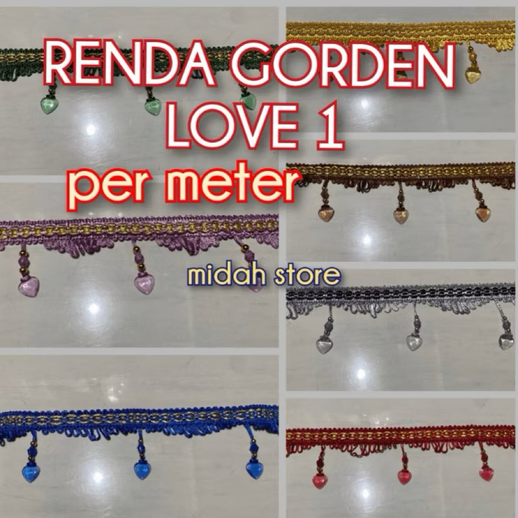 (26) Renda Gorden Meteran/ Renda gorden kristal 1 hati/ Renda murah