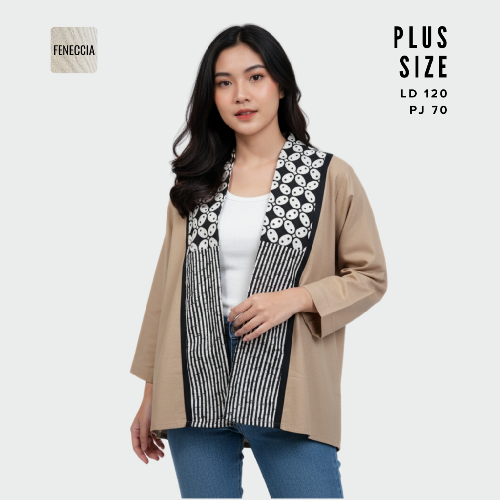 Valy Top Outer Oversize  - Cardigan Batik Cap Lengan Panjang Motif Batik Etnik Ukuran Jumbo