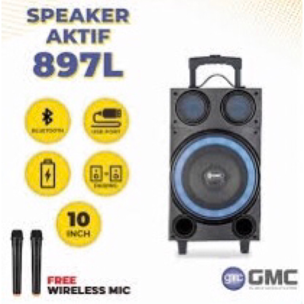 GMC 897L / 883H / 833L / 883K Speaker Aktif Bluetooth 12 Inch Bonus 2 Mic Wireless
