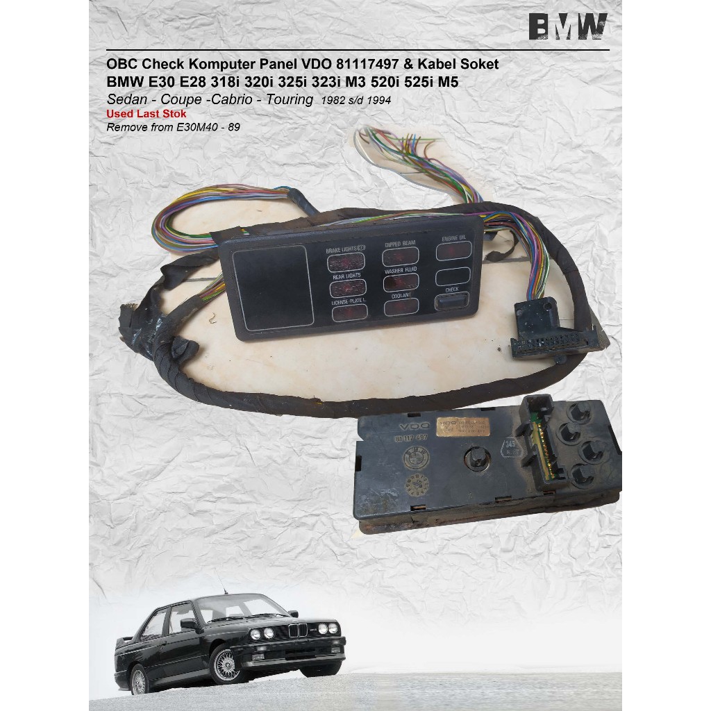 OBC Check Komputer Panel BMW E30 E28 VDO 81117497 & Kabel Soket 318i 320i 325i 323i M3 520i 525i M5