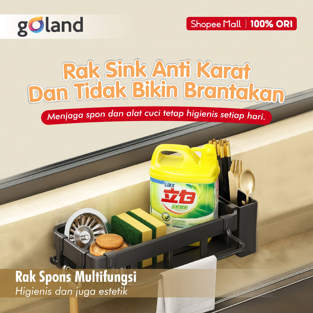 Rak Tempel Dinding Kamar Mandi - Rak Dinding Perlengkapan Cuci Piring - Rak Gantung Spons Wastafel