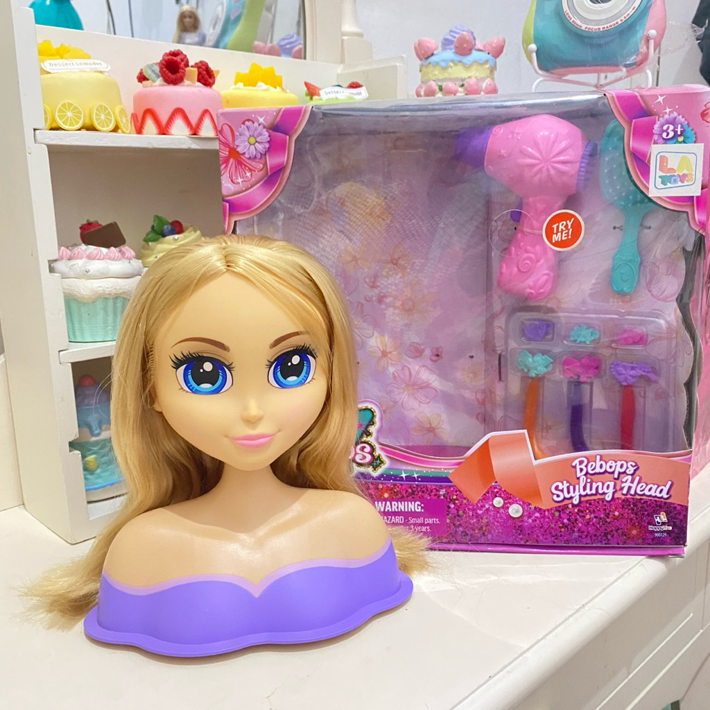 Styling head little bebops mainan rambut kepala makeover BIB aksesoris salon elektrik nyala