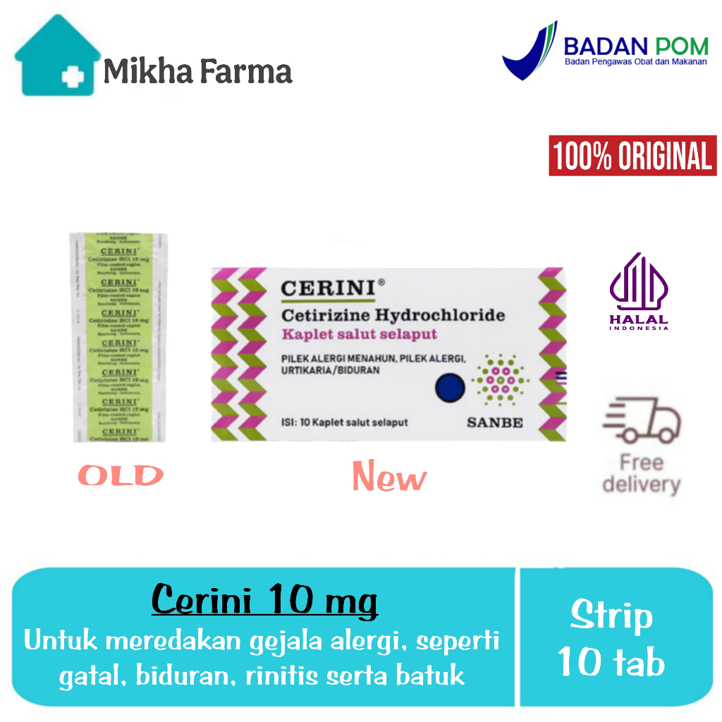 Cerini 10 mg  / Strip 10 Tablet -   Bantu Atasi Gatal & Alergi