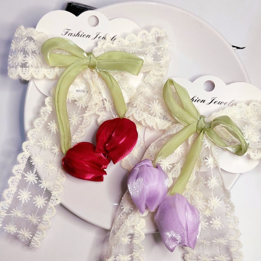 JEPIT RAMBUT PITA BRUKAT TULIP Pita Rambut Brukat Korea Ribbon Pita rambut Couqueet Pita rambut kore