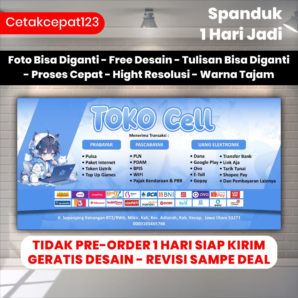 Spanduk Banner Konter HP Pulsa BRILink – Cetak Spanduk Custom Desain Gratis