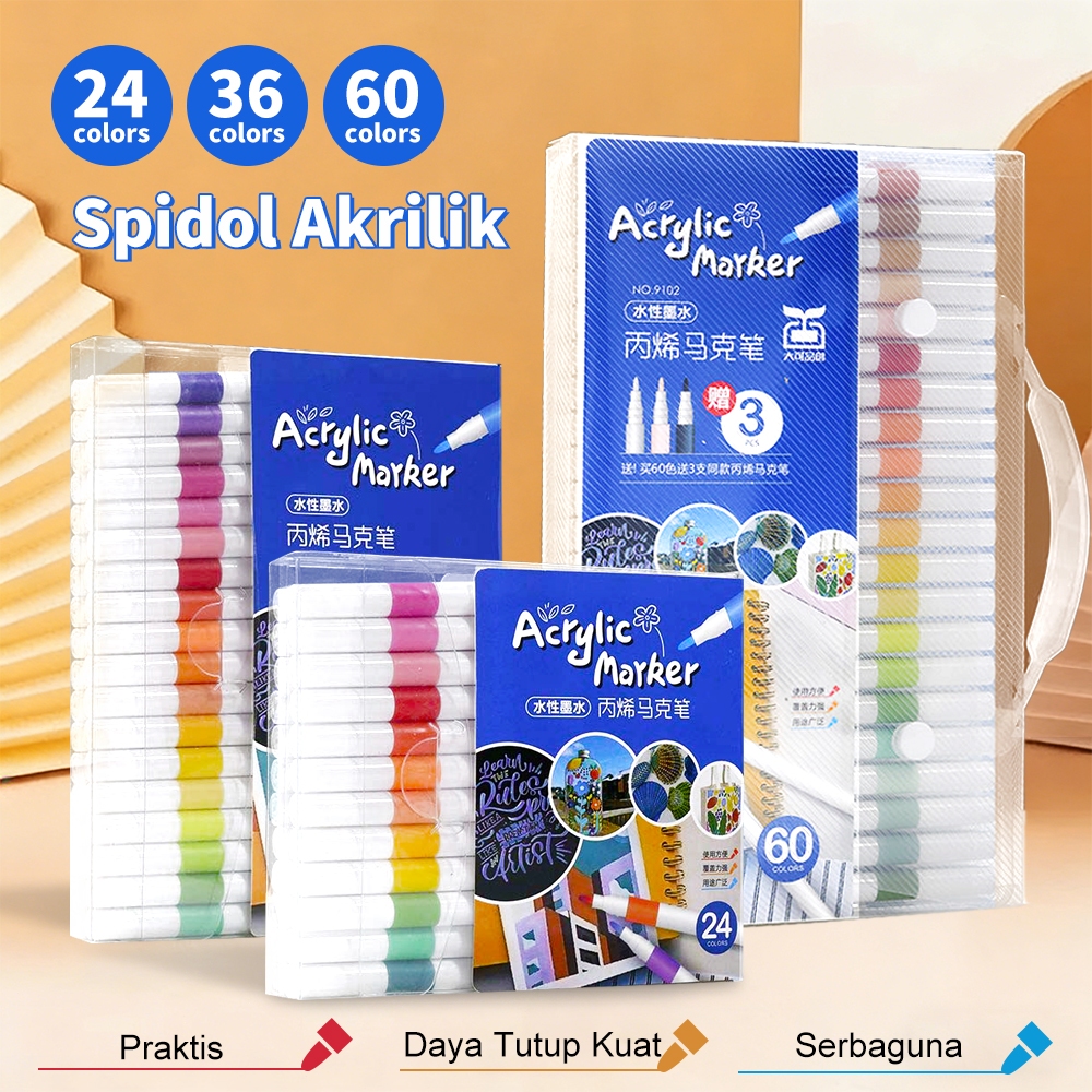 [DOTDING]Spidol Akrilik 12/24/36/48/80 Warna Spidol Cat Air Cepat Kering Tahan Air Kuas Graffiti DIY