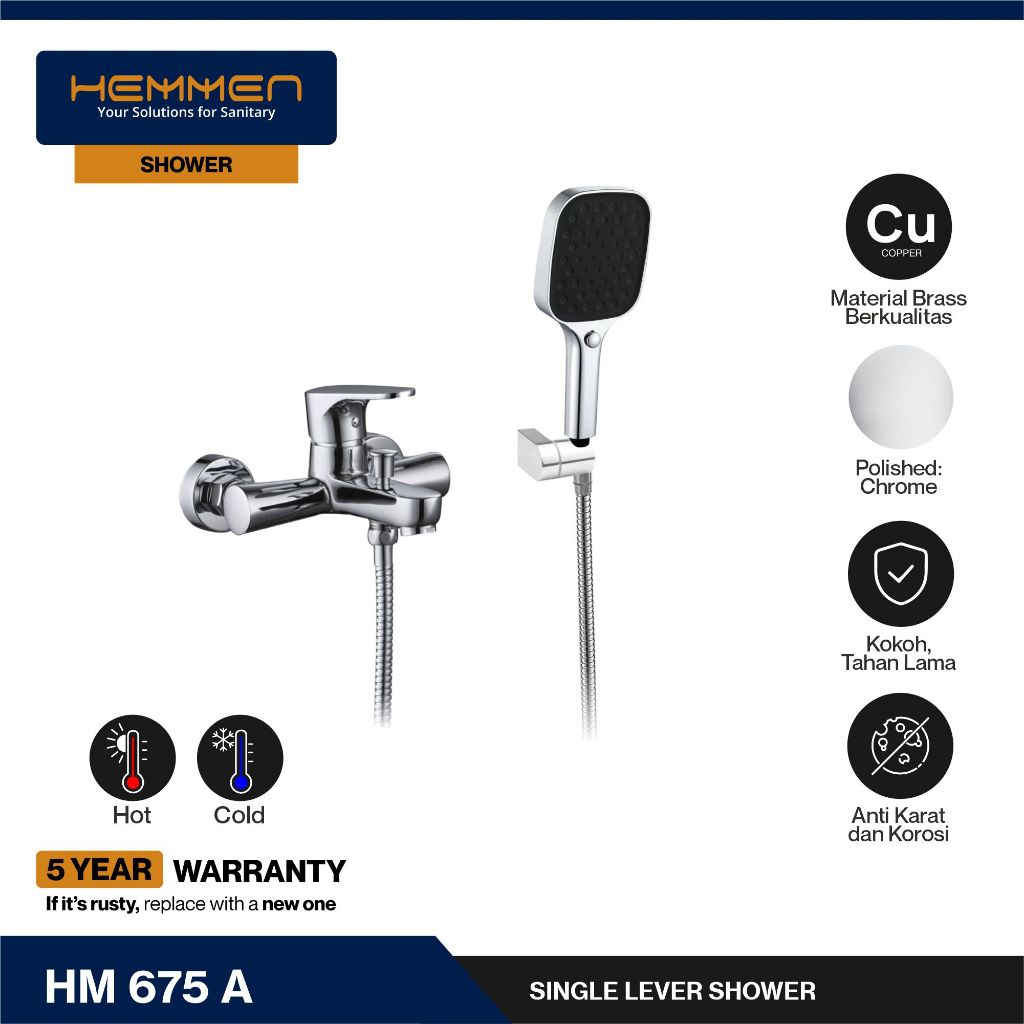 HEMMEN - SINGLE LEVER SHOWER SERIES - HM 675 A Shower Kamar Mandi Air Panas Dingin