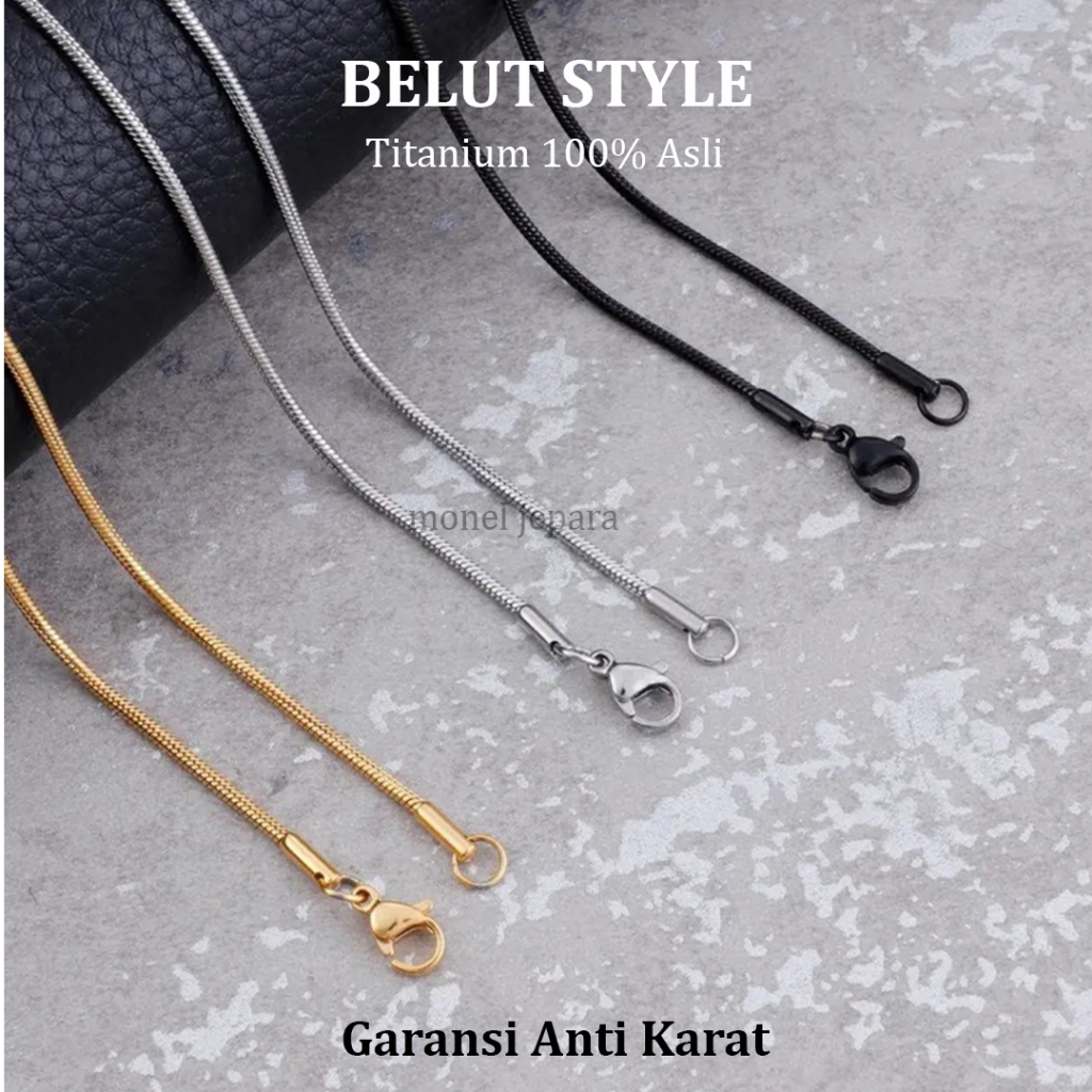 Monel Kalung Titanium Pria Wanita Anti Karat - (Belut Style)
