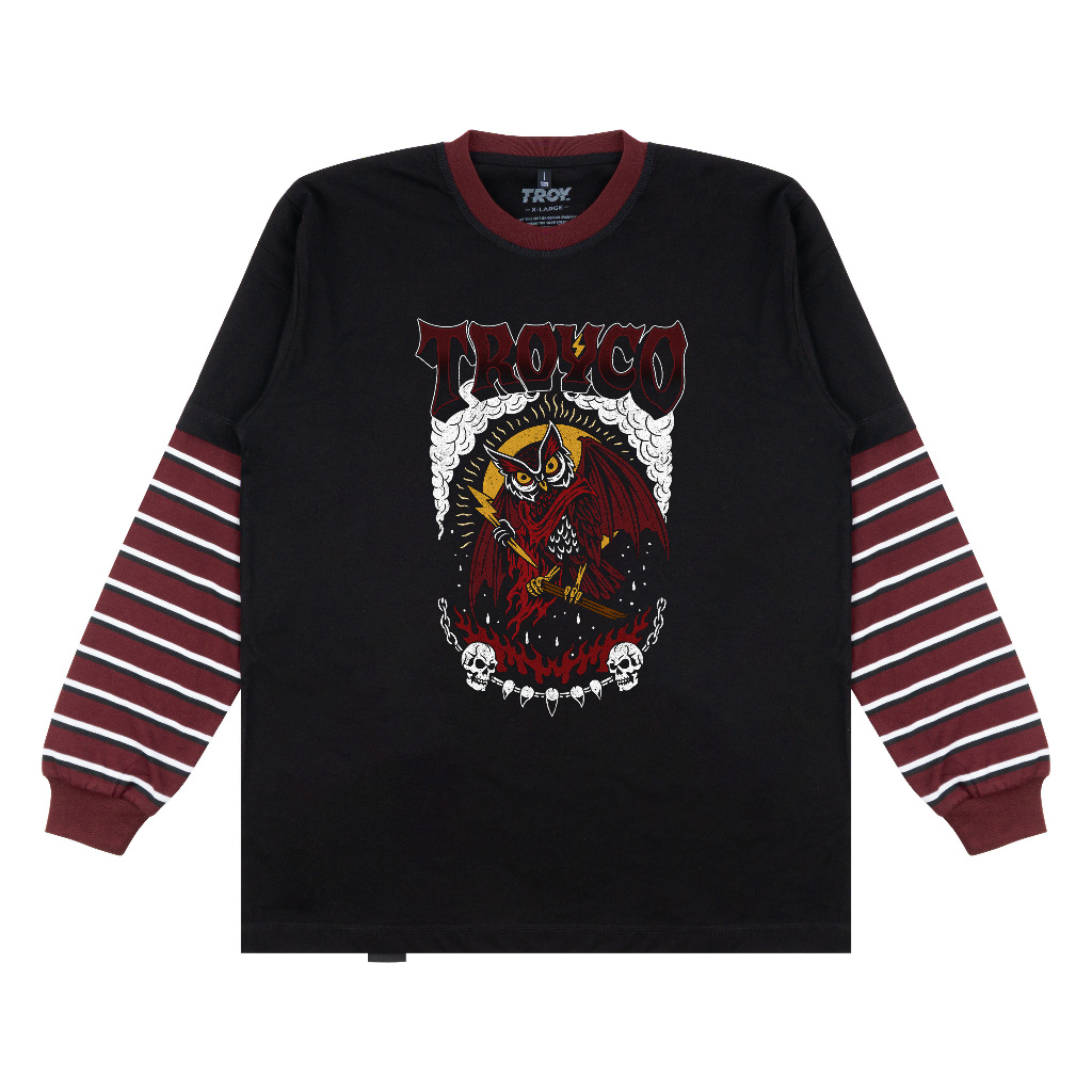 Troy Company Double Sleeve Longsleeve Black Maroon Storm Hoot - Kaos Lengan Panjang Kaos Hitam Maroon DSD 3487
