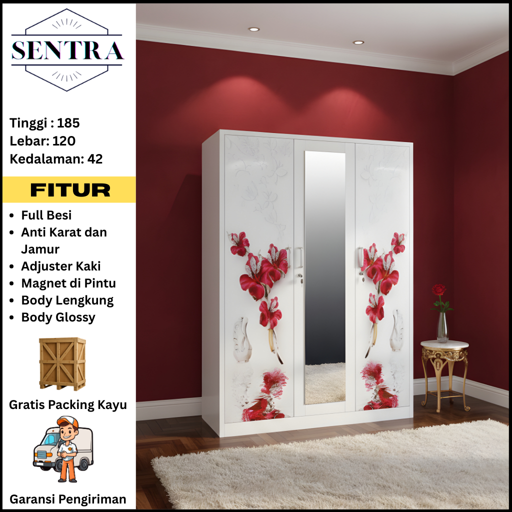 EVO. Lemari Baju Besi Swing - Lemari Baju 3 Pintu - Lemari Baju Besi - Lemari swing Baju Besi - Lema