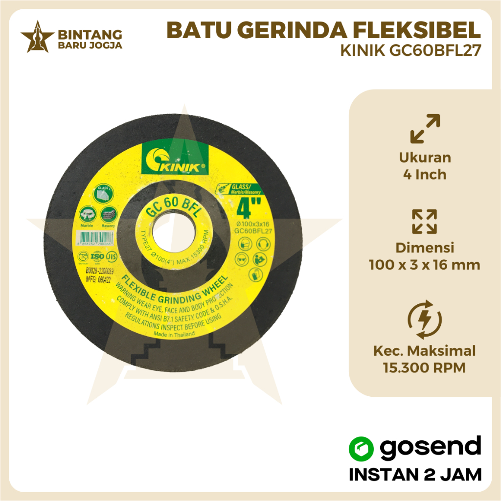 KINIK 4" BATU GC GERINDA GURINDA POLES KACA GRANITE FLEXIBLE 60 80 100 120 KINIK