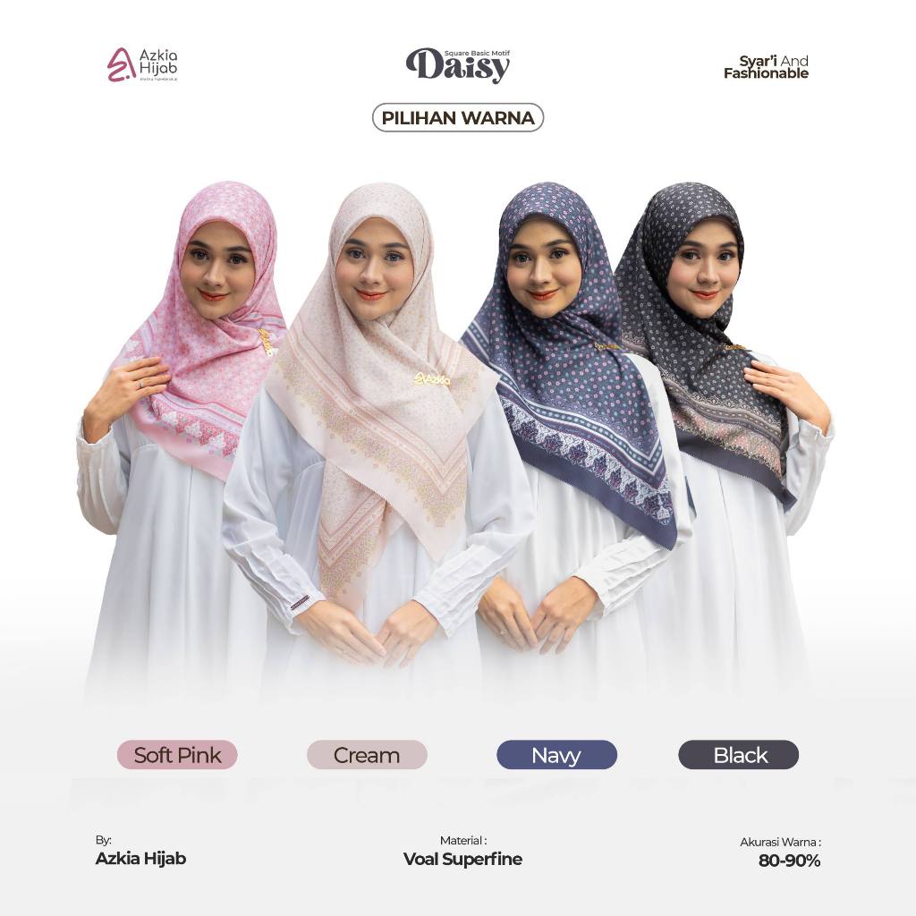 Hijab SegiEmpat Motif  Terbaru Motif DAISY By Azkia Hijab
