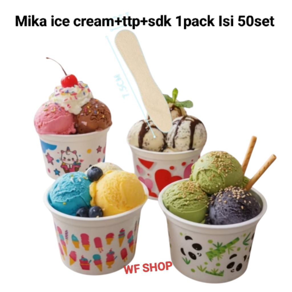 Mika Ice cream+ttp+sdk Isi 50set karakter cup 100ml ice cream cup plastik 100ml motif printing cup p