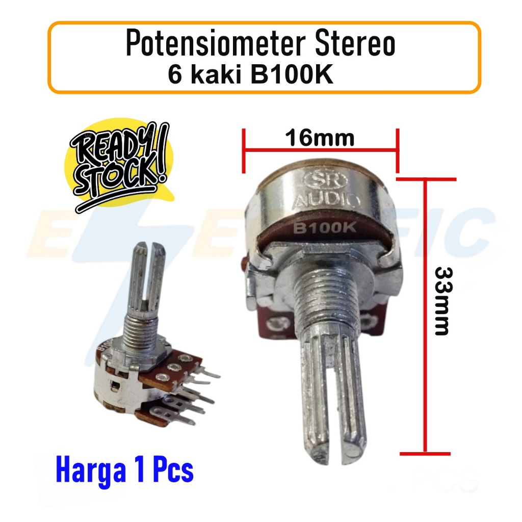 Potensio Stereo B 100 K / B100K / B100 K / B 100K  potensiometer Per pcs Tanpa Garansi